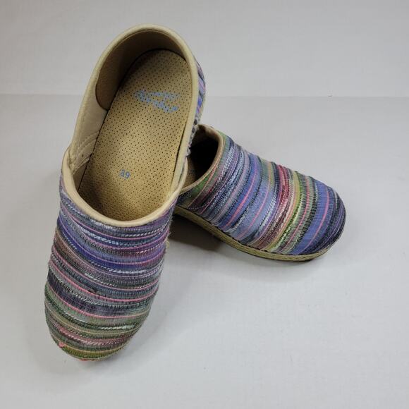 Dansko Jute Pro Artisan Clogs Loafers Blue Colorful Weave Women's Size 8.5 EU 39 - Picture 3 of 7